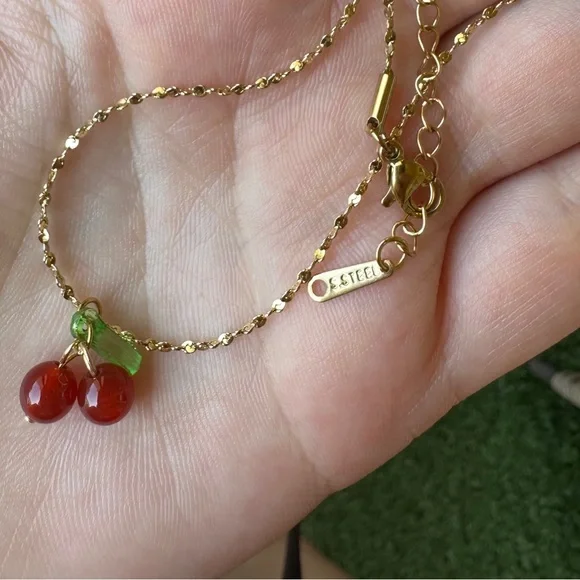 Delicate Gold Cherry Pendant Necklace - Picture 4 of 6